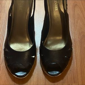 Bass Black Peep Toe Heel Shoes, Size 6M